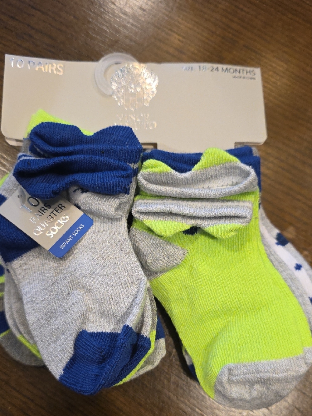 Vince Infant Quarter Socks - Neon Green, Heather Gray & Blue
